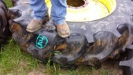 Used Tractor Tire; 2*; R2 Spade Grip; ON JD 10H Rim, Firestone, Used